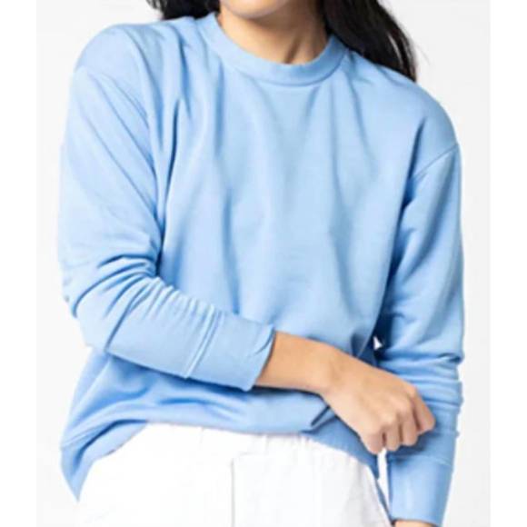 NEW STATESIDE supima slub jersey sweatshirt tee in crystal blue (color of the li - Picture 2 of 3